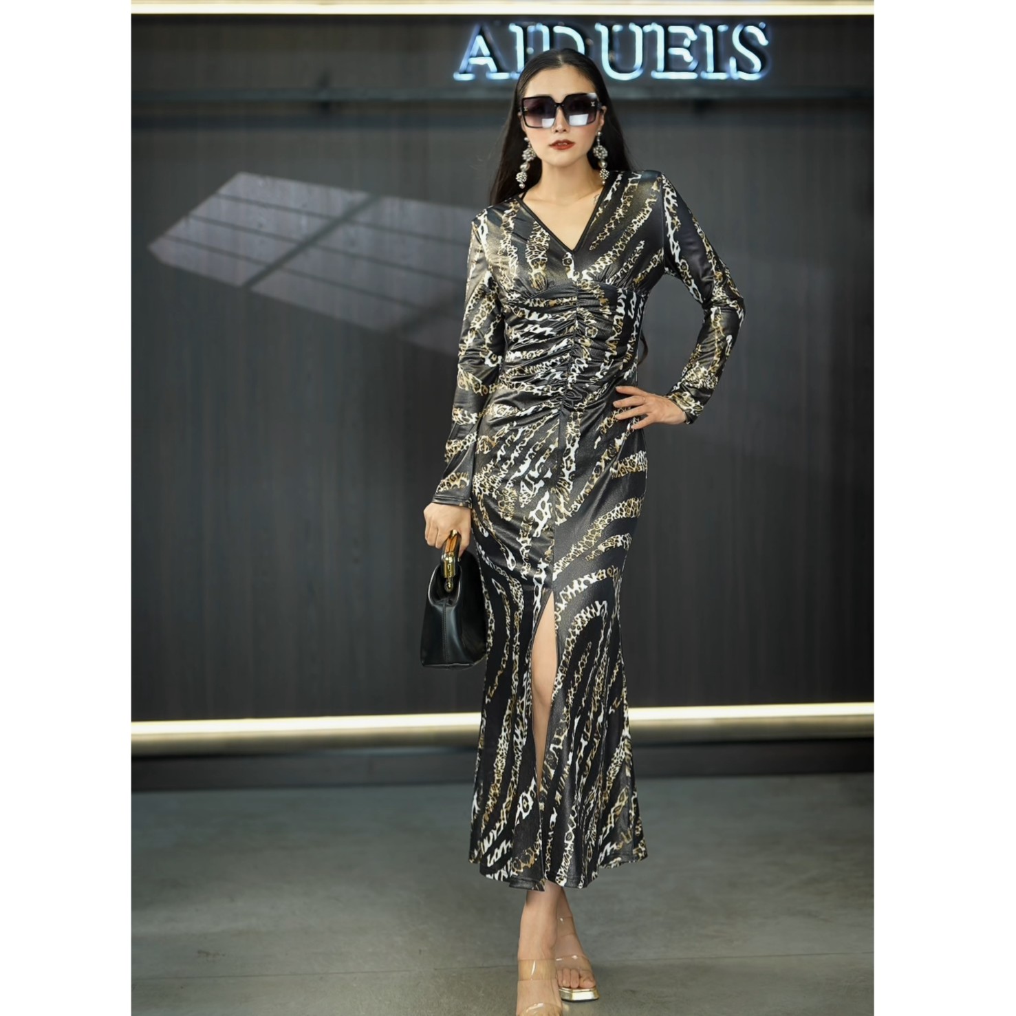 AIdueis1360名媛设计师连衣裙长袖时尚秋季轻奢优雅女士气质长裙