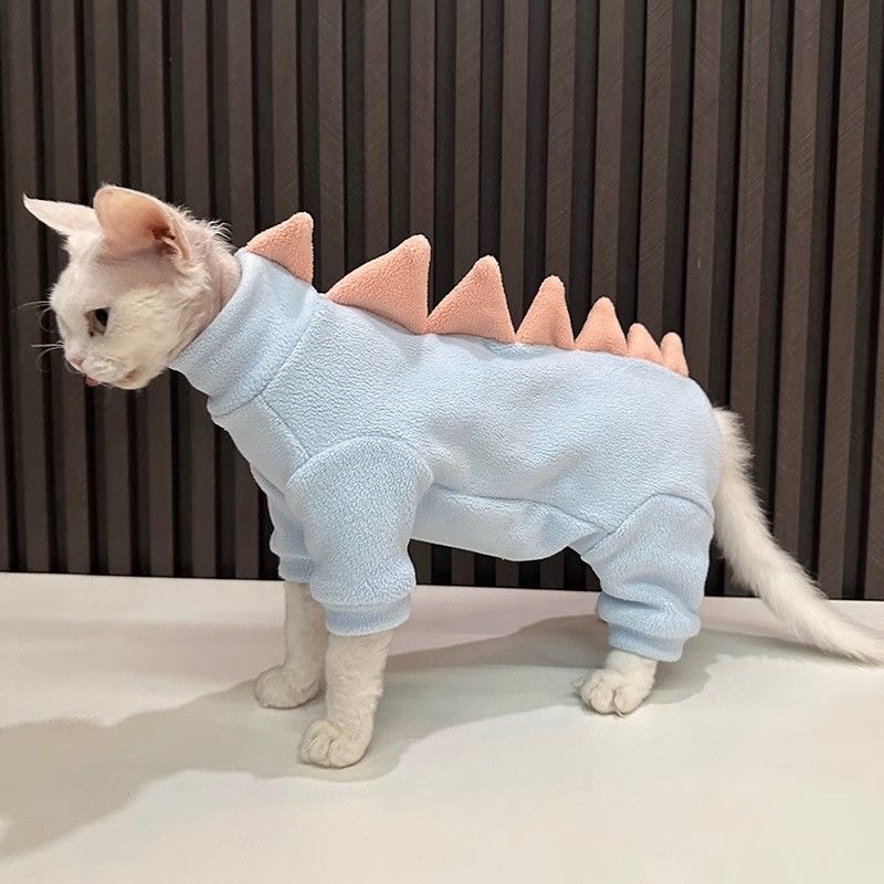 2024新款护肚子四脚衣小恐龙无毛猫衣服颗粒绒斯芬克斯猫德文衣服