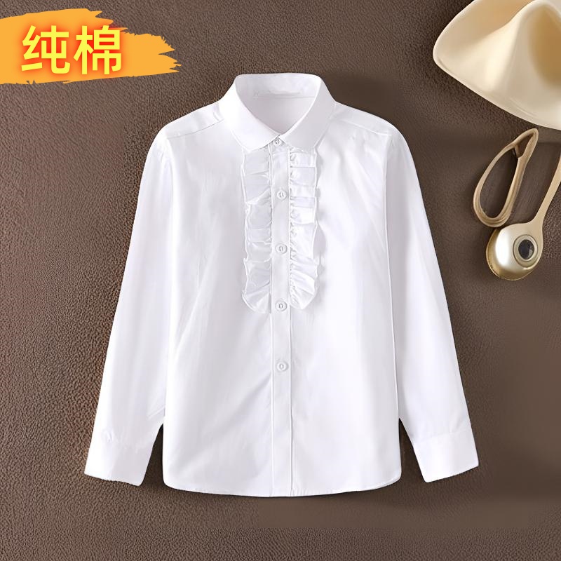 女童纯棉白衬衫长袖伊顿同款校服春秋小学生表演出服白色衬衣儿童