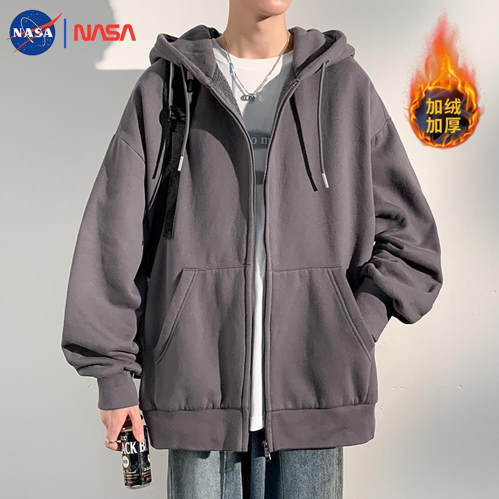 NASA联名港风连帽开衫卫衣宽松外套男生冬季情侣vintage百搭潮牌