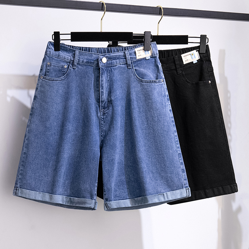 3166大码女裤胖MM牛仔短裤直筒裤夏季宽松加肥260斤遮肉短裤女
