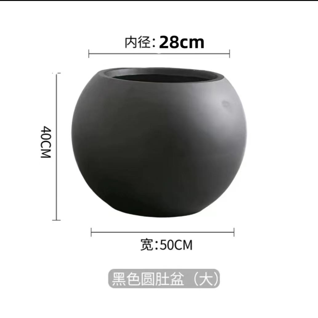 镁泥材质手工花盆轻奢风北欧风落地简约百搭ins风绿植圆形花盆~~~