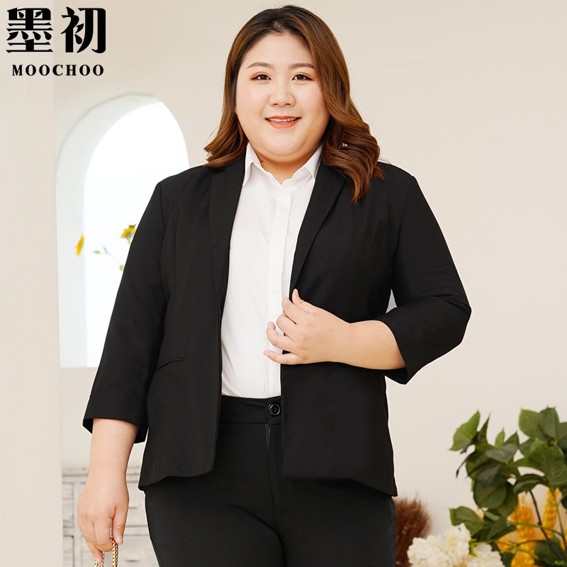 七分袖大码西装外套女春夏胖mm职业正装工作服中袖200斤西服套装
