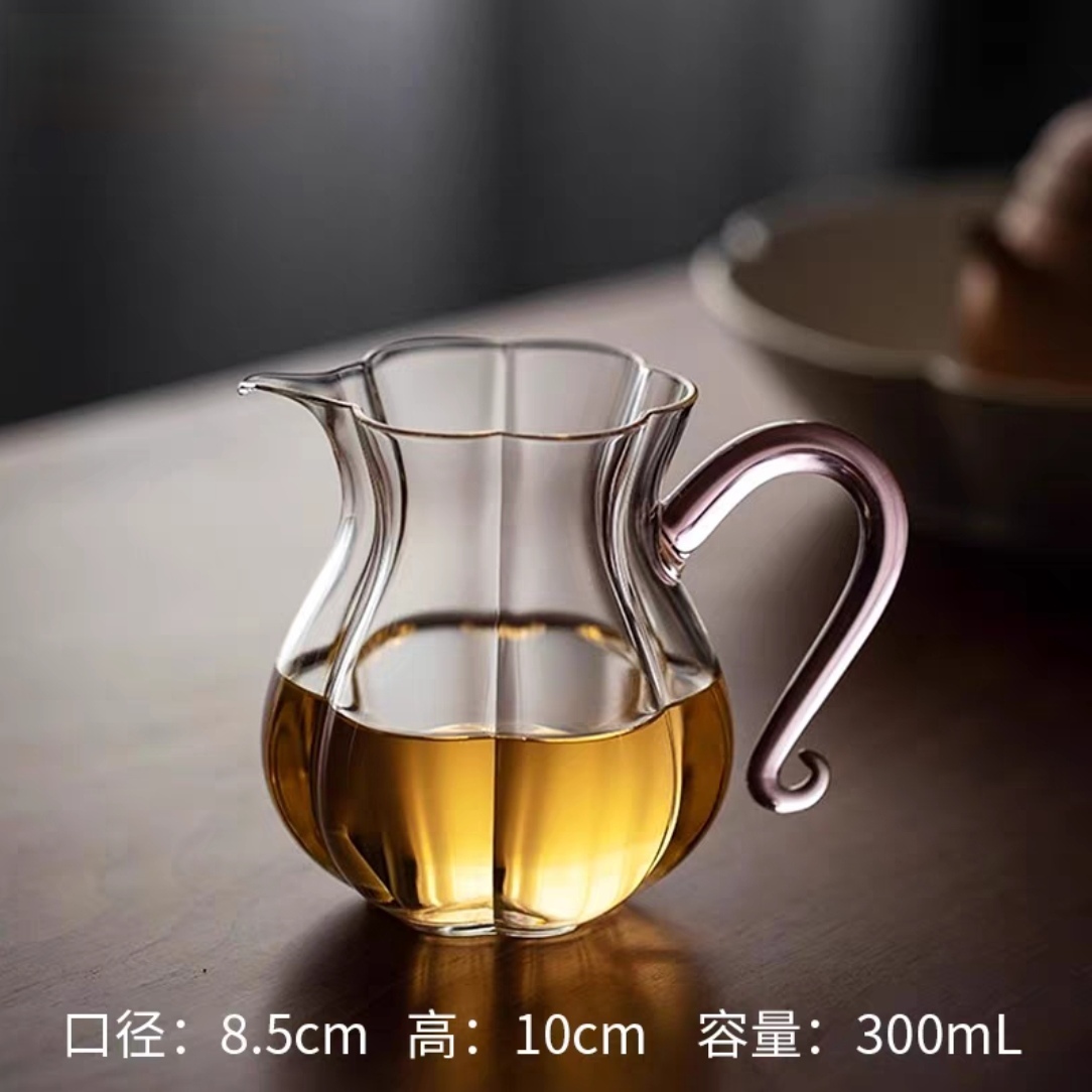 高硼硅玻璃公道杯海棠花口分茶器煮茶器茶海公道杯家用高端茶具