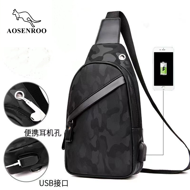 男士胸包单肩休闲时尚韩版潮流斜跨包肩包迷彩防水男士包包胸前包