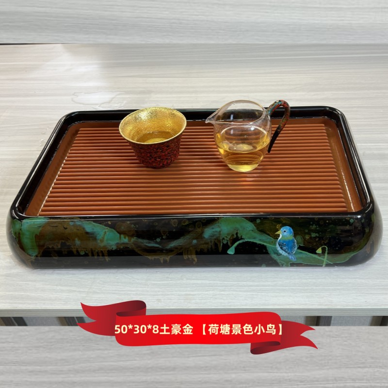 荷塘景色小鸟 纯手工绘制 非遗大漆工艺 电木茶盘 大山出品 锦锂