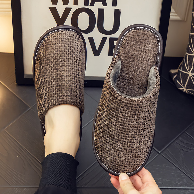 韩版春秋季家用布艺棉拖鞋男女居家室内防滑软底家居包头薄绒拖鞋