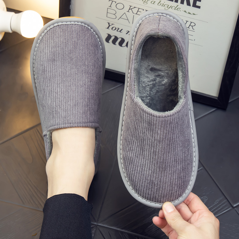 灯芯绒全包带跟秋冬季居家用布艺男女情侣棉拖鞋室内厚底防滑家居