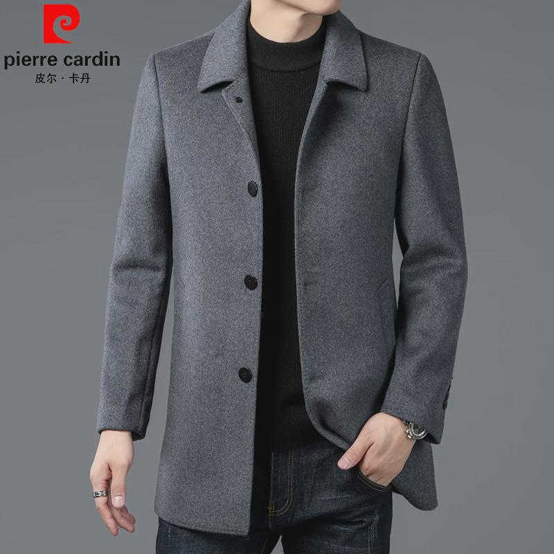 皮尔卡丹双面纯羊绒大衣男士中长款秋冬加厚中年高端羊毛呢子外套