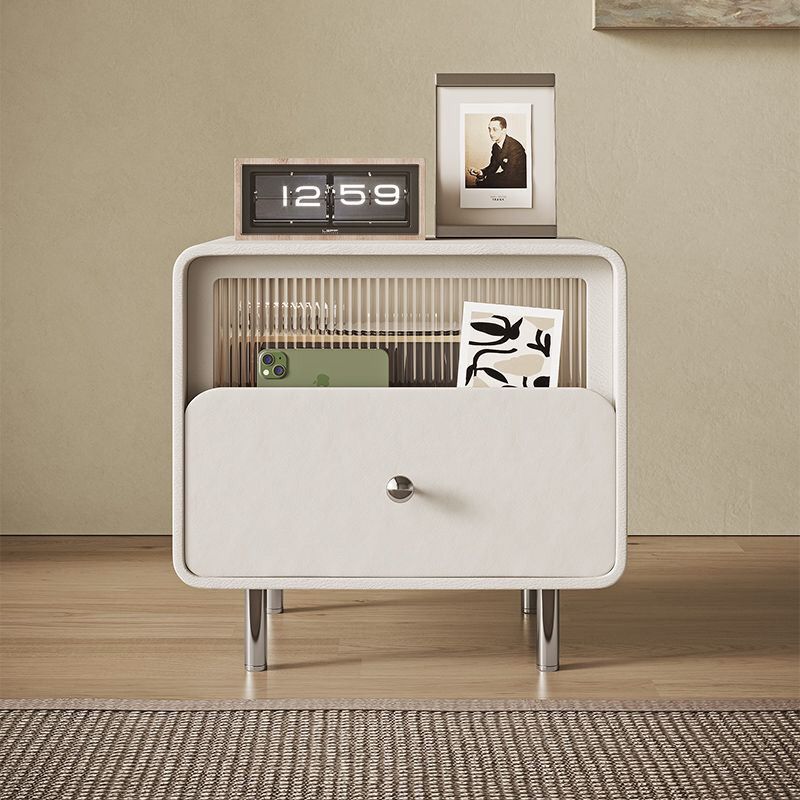白色床头柜ins风奶油皮质床边收纳柜实木卧室简约储物柜2024新款 
