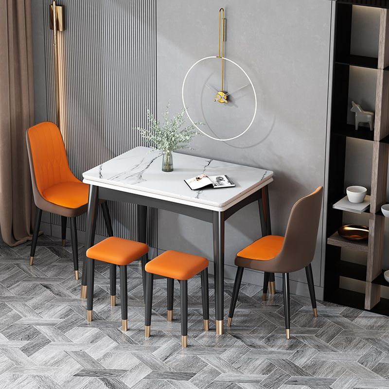 新款岩板餐桌现代简约意式轻奢旋转折叠长方形多功能椅组合吃饭桌