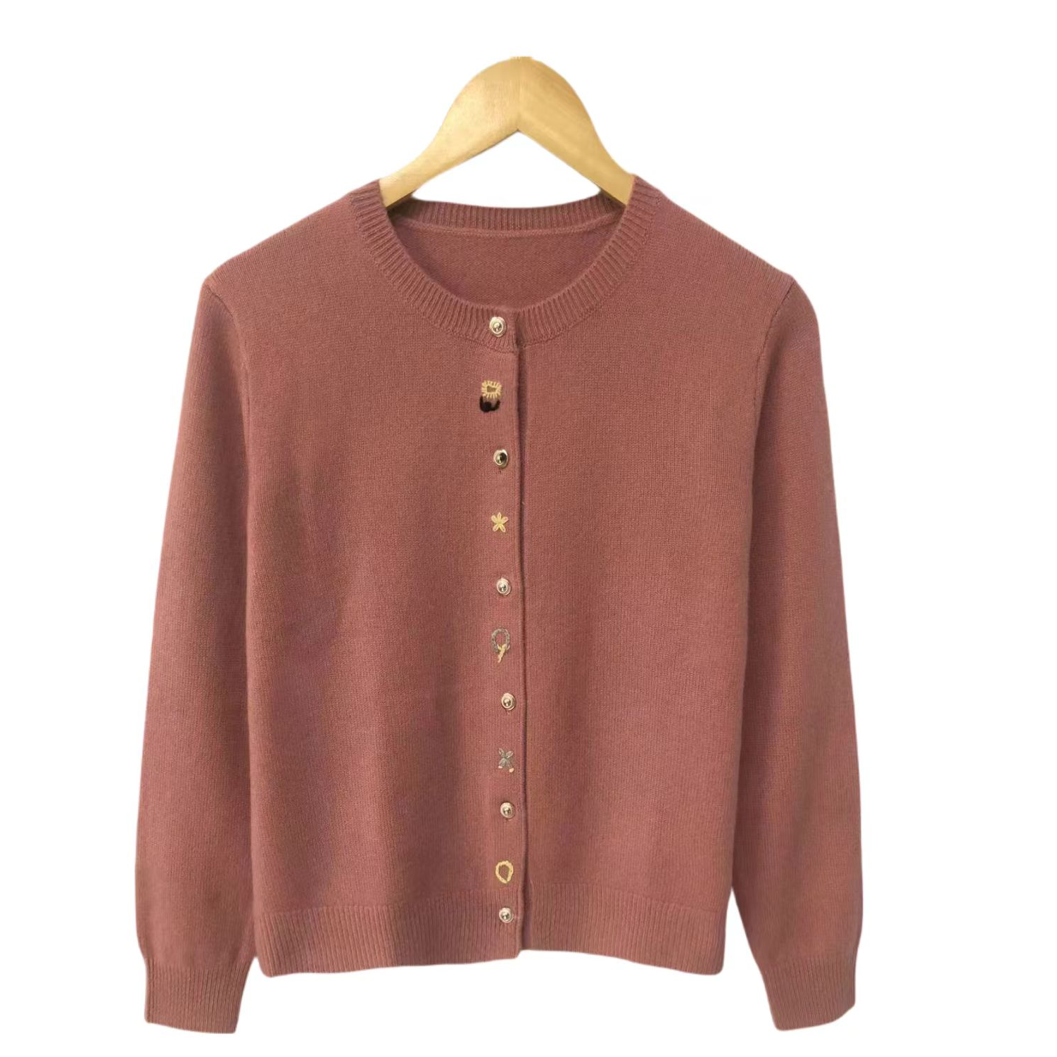 2024新款秋冬季圆领羊绒衫女100%山羊绒开衫外套纯色百搭针织毛衣