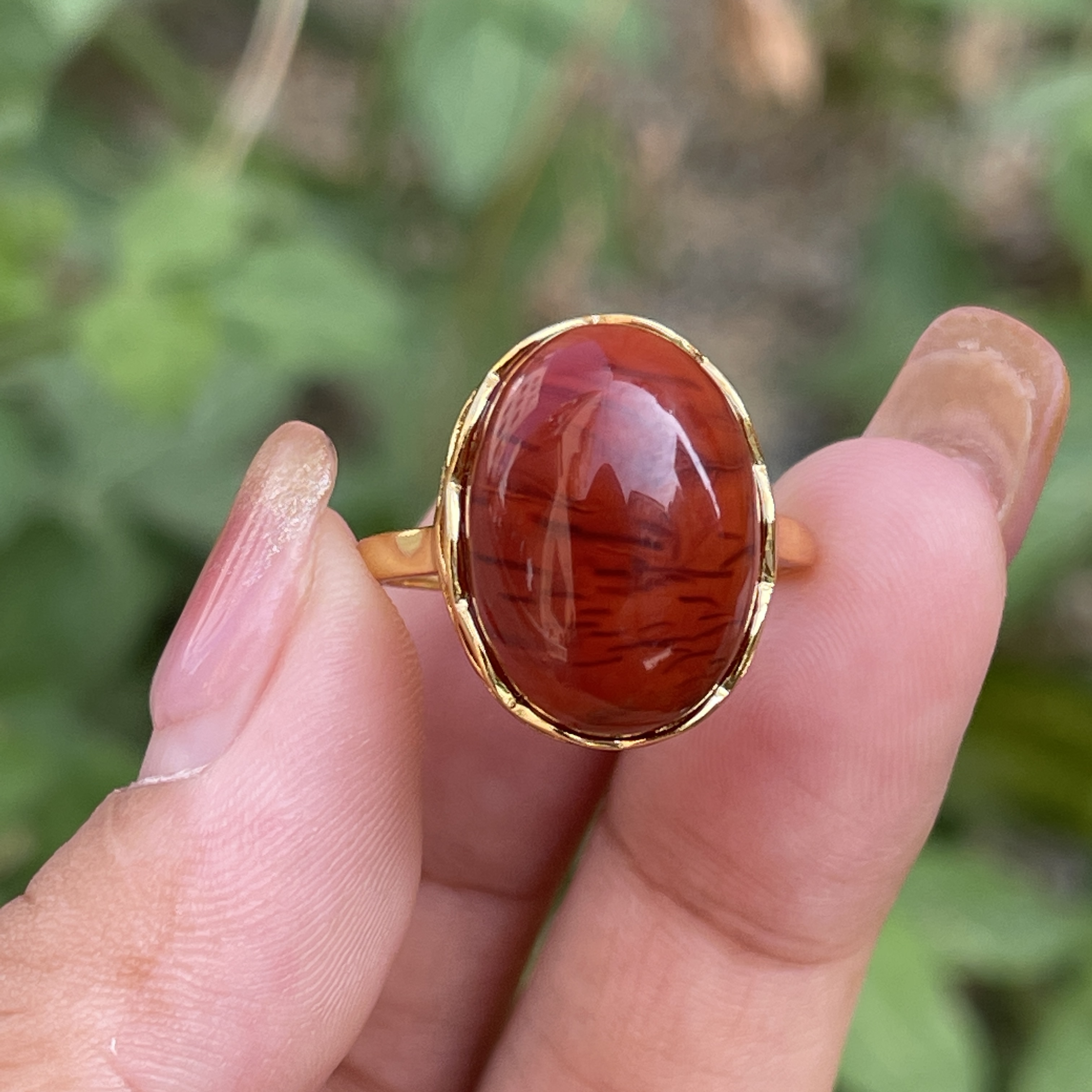 南红玛瑙瓦西牛血红妖花 女戒 颜色红润 s925银镶嵌17.6*12.5*8