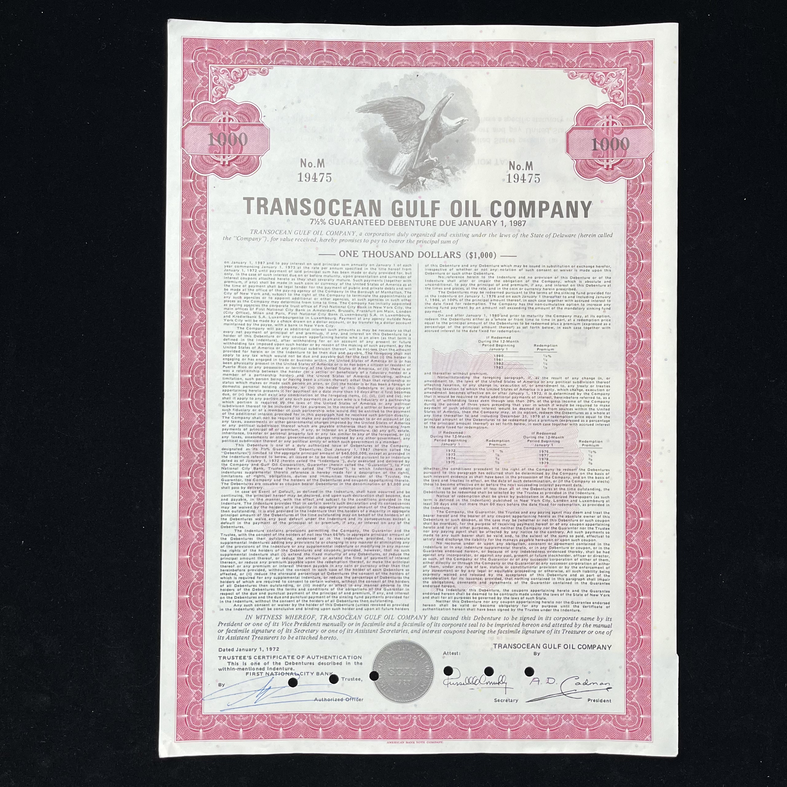 海湾石油GULF公司股票，隆梅财团控股，美钞厂原版