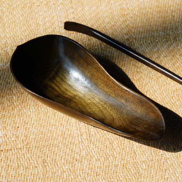 金丝楠手作荷花瓣茶则茶拨两件套