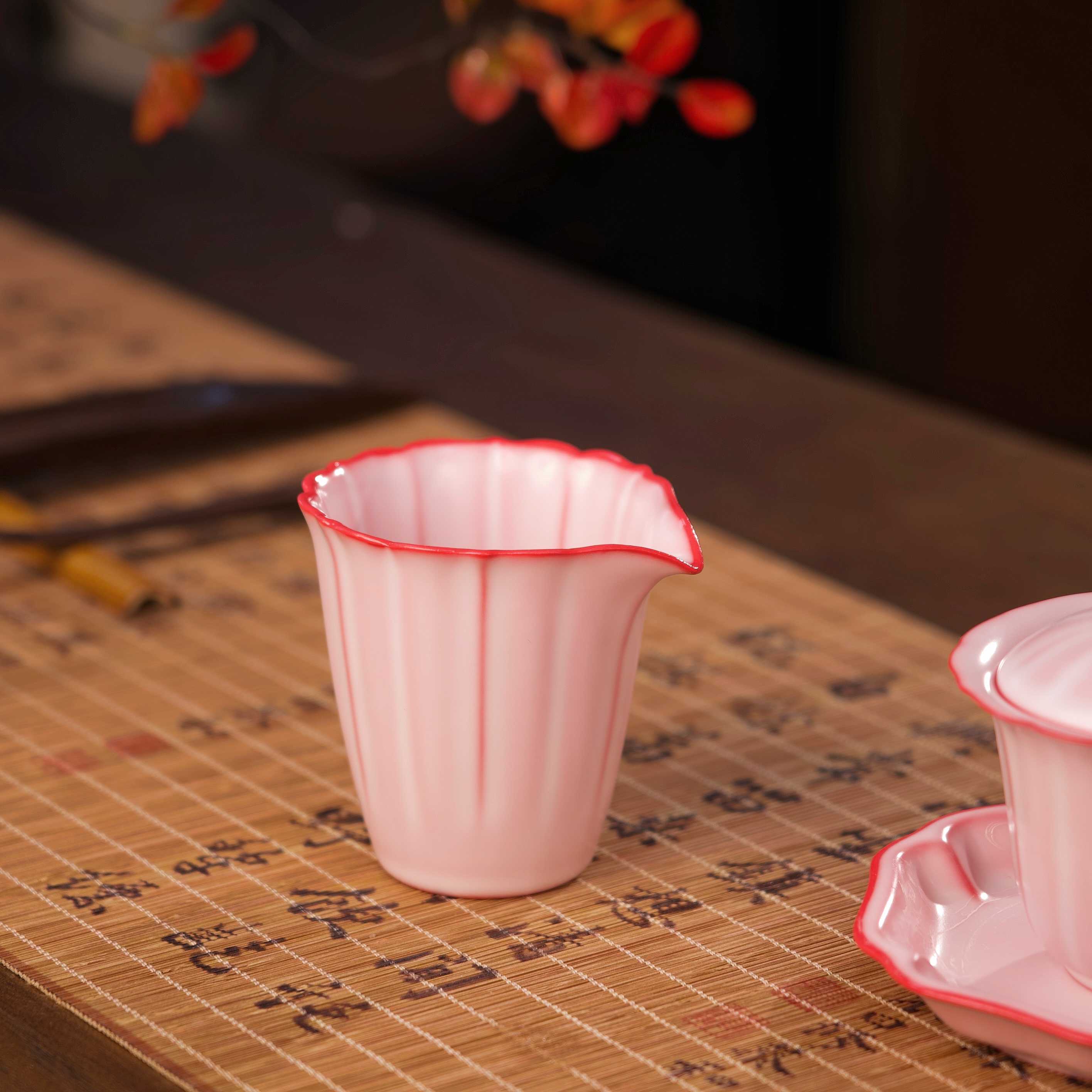 猪油冻汝窑粉色公道杯家用陶瓷粉杯茶壶单壶功夫茶具主人杯胭脂红