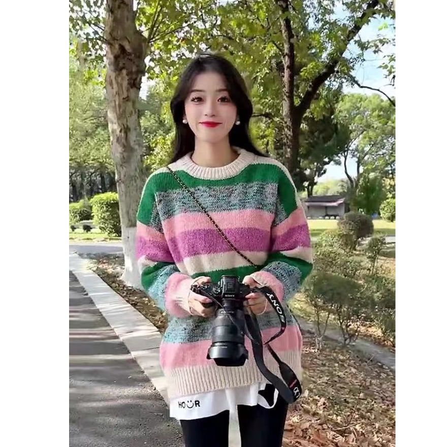 <代代精选12.26>彩虹色圆领毛衣-3482