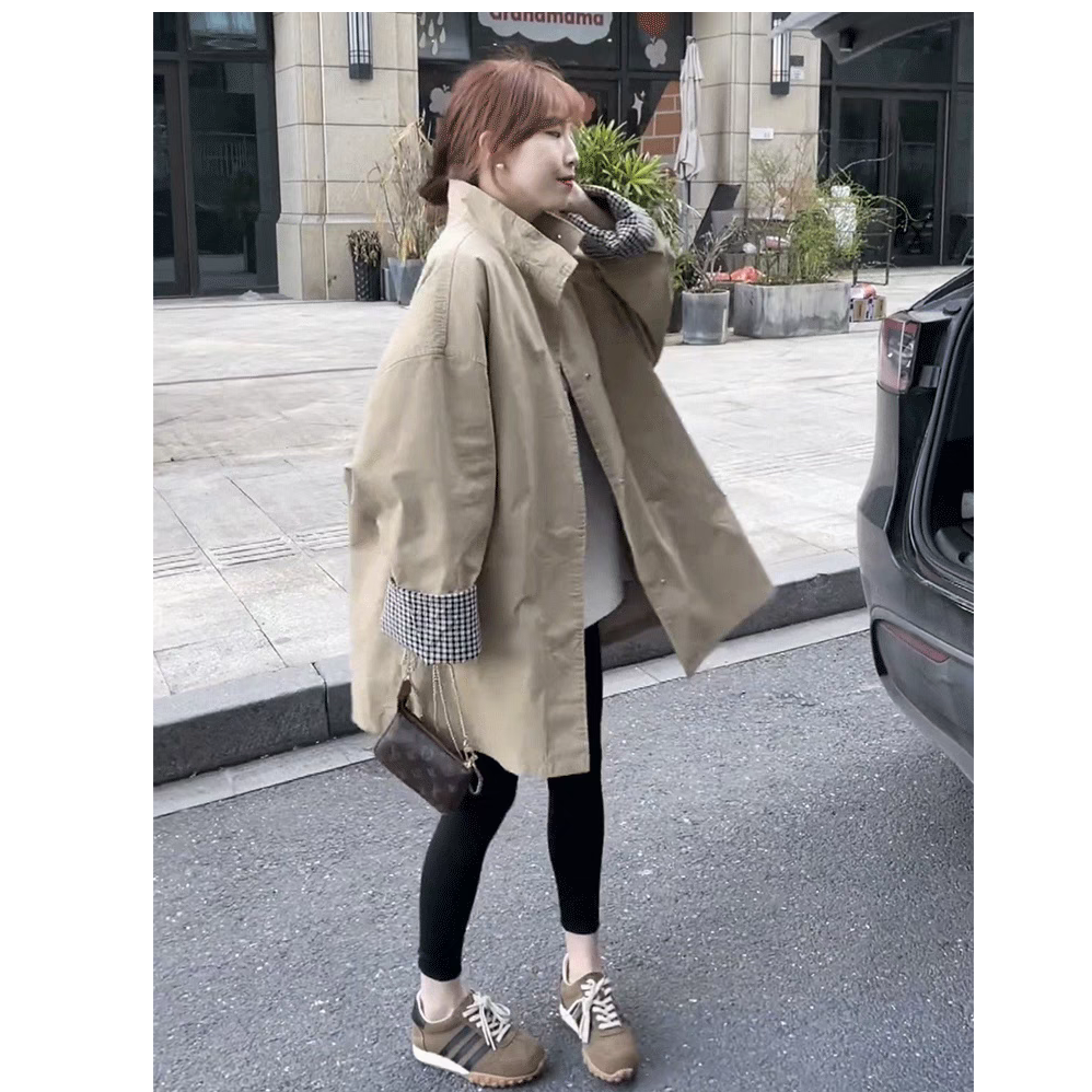 春秋欧货休闲中长款风衣外套女2024春季新款宽松显瘦百搭拼接上衣