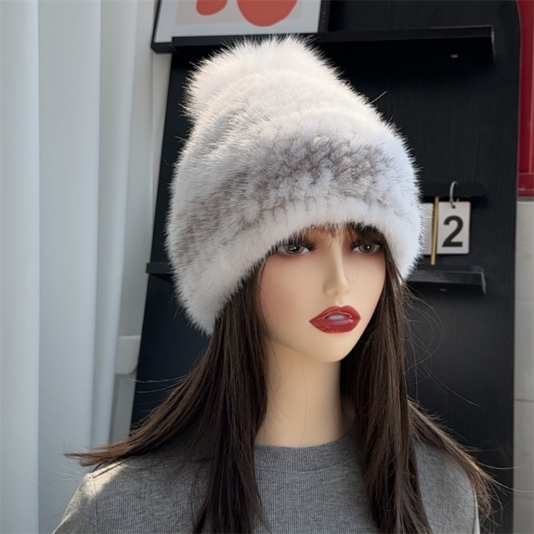 新款水貂毛皮草帽子女士冬季加厚保暖护耳貂皮编织帽子狐狸球帽子