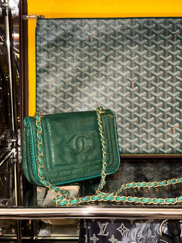 95新 Chanel/香奈儿 绿色蜥蜴皮mini斜挎包