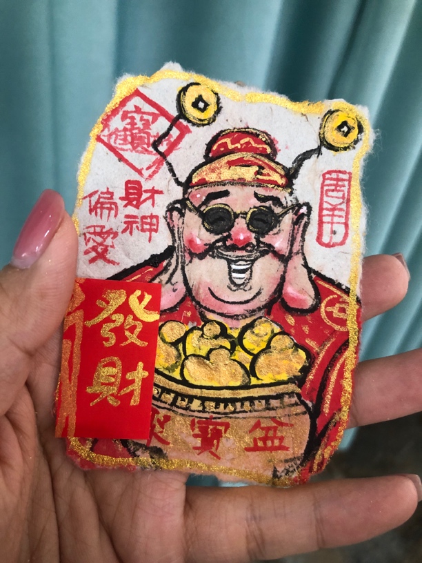 财神偏爱手绘朱砂手机夹画手绘文创手机壳背贴创意文创