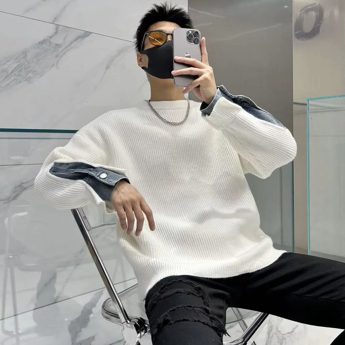 新款百搭新款百搭秋冬季新款宽松大码加厚长袖针织衫男士痞帅潮流