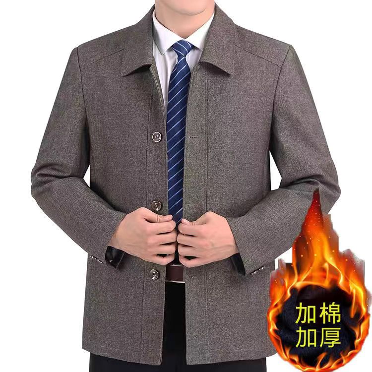 新款百搭中年男外套秋冬加棉厚款爸爸装中老年男装秋季上衣男休闲