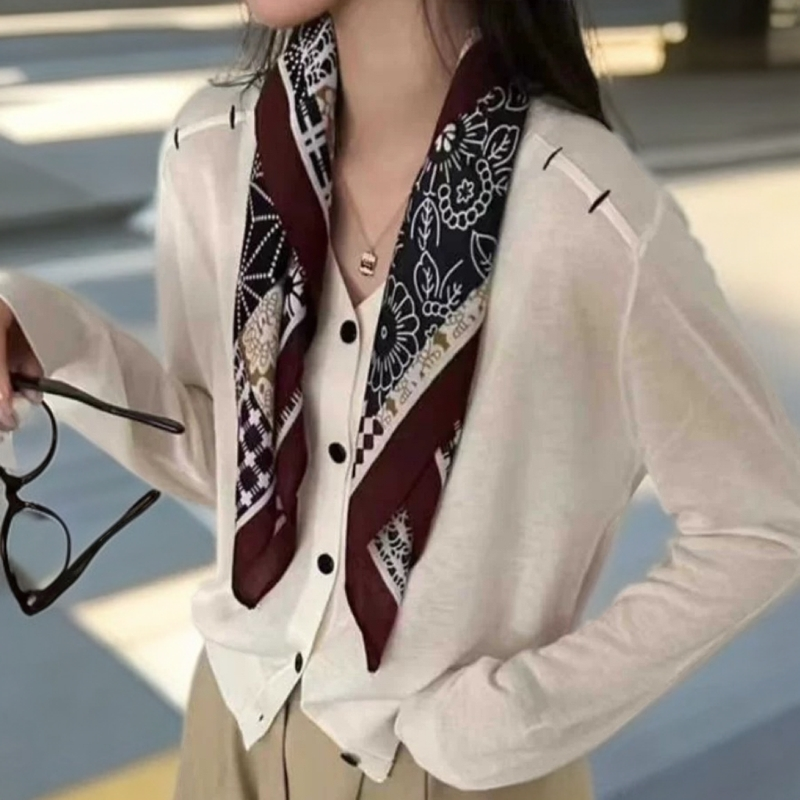 复古红65×65棉柔质感韩国棉时尚百搭方巾秋冬护颈保暖围巾女