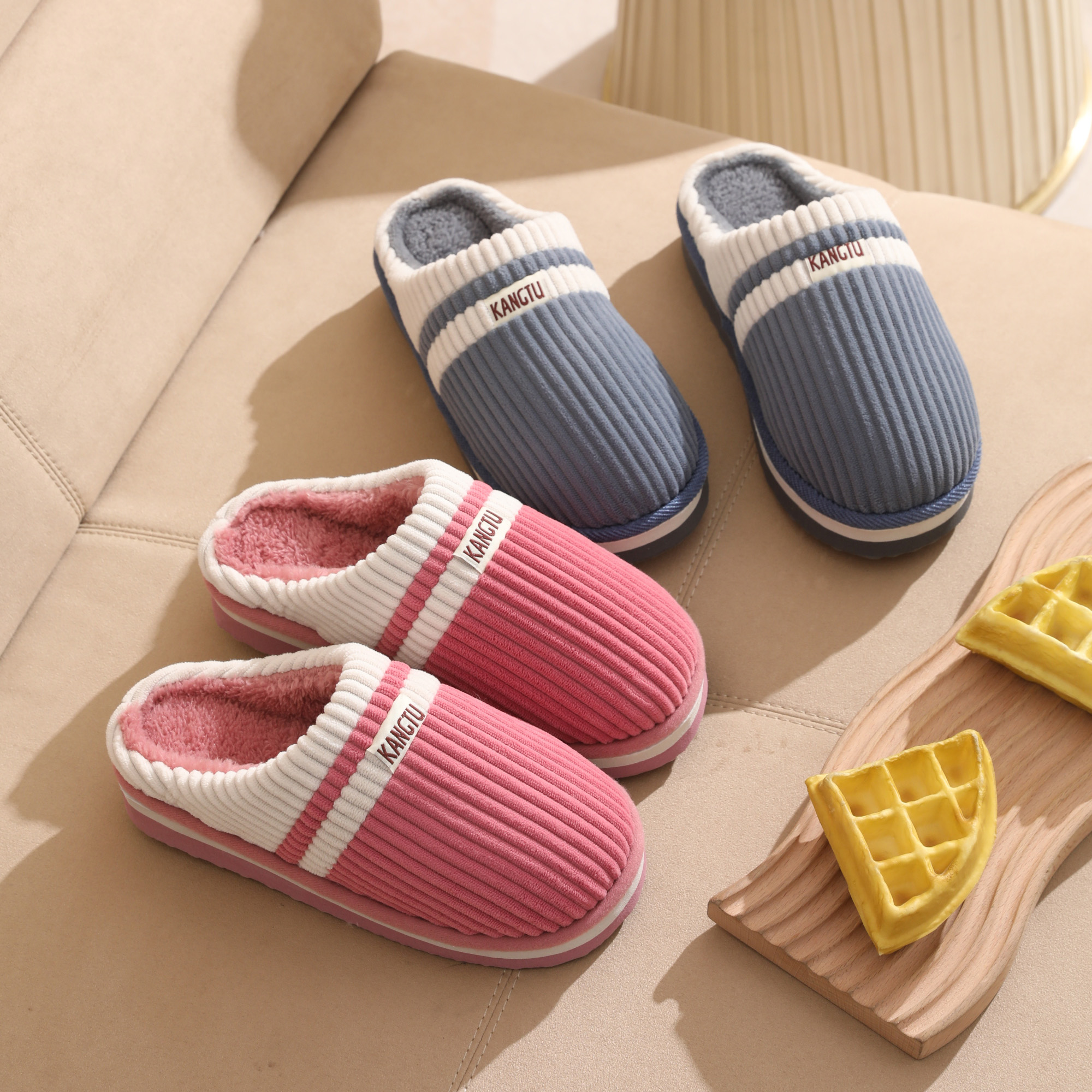 冬季手工棉拖鞋男女士泡沫底毛拖鞋加厚底居家防滑外穿保暖结婚鞋