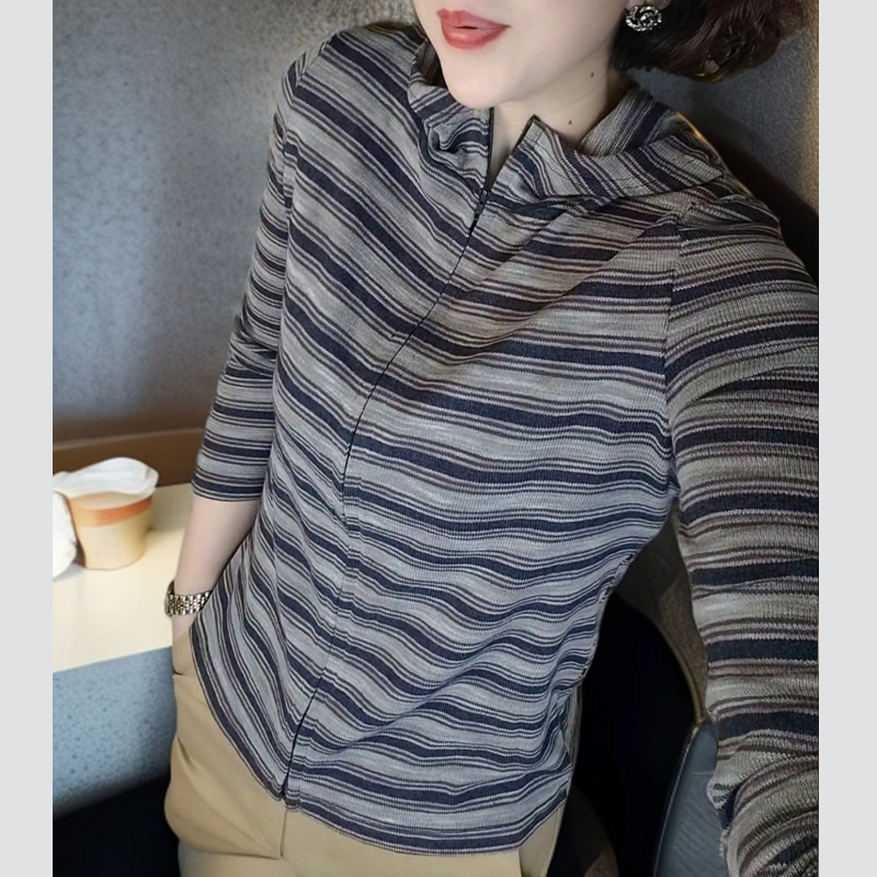 秋季新款条纹设计感小众连帽拉链上衣薄款百搭洋气卫衣外套