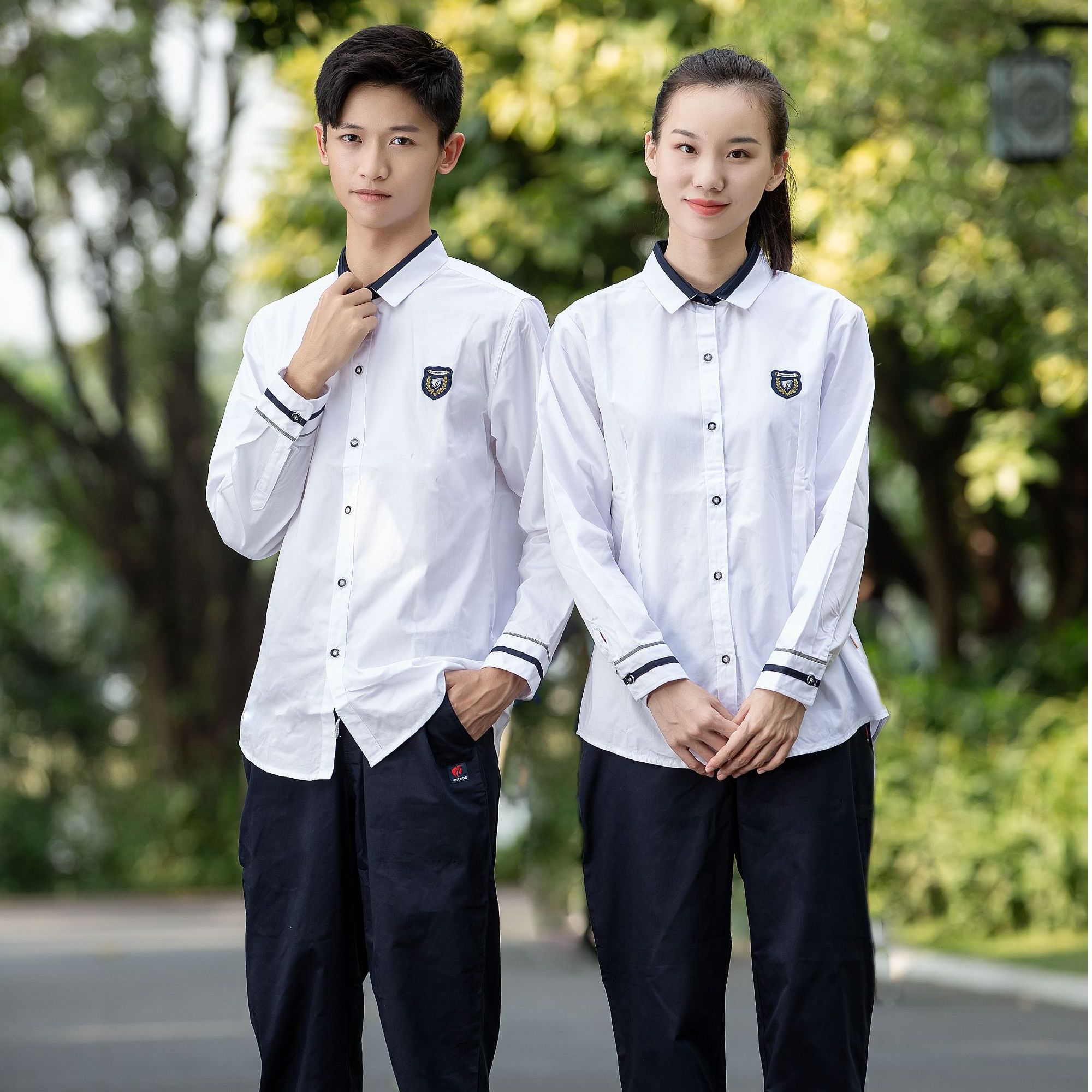 赫学熊品牌南宁统一校服秋季白色长袖裤子制服大码春秋南宁校服