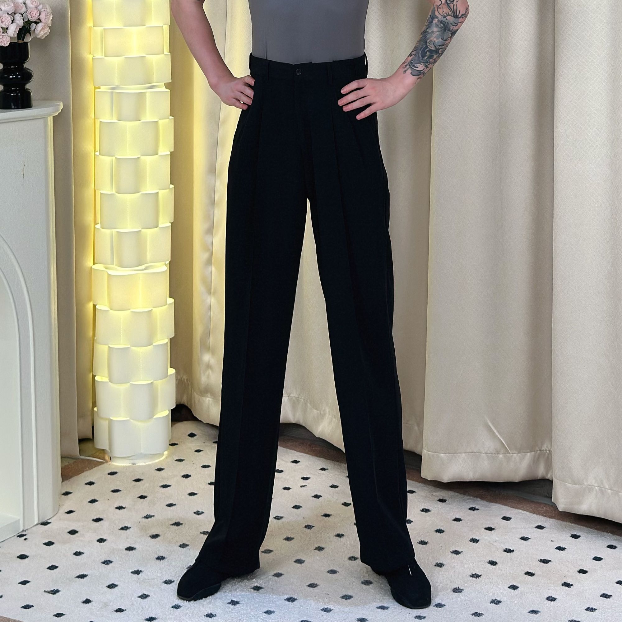 丹珍舞裤男裤潮流高腰跳舞国标舞时尚显瘦摩登舞蹈练功长裤NK01