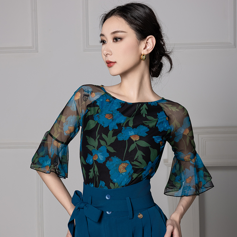 【断码清】丹珍舞服摩登舞舞蹈练功服双人舞新品专业上衣M5-7