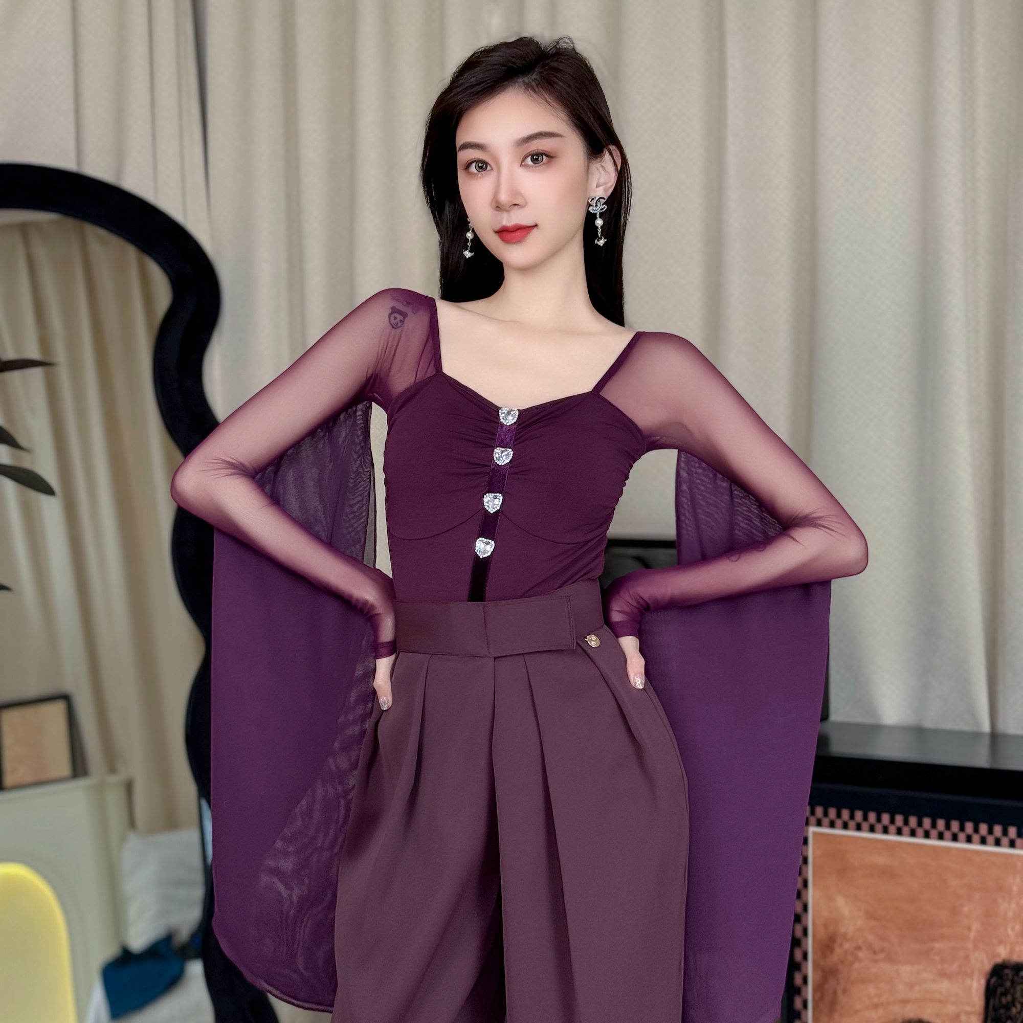 【断码清】丹珍舞服摩双人舞广场舞国标练功服上衣M95