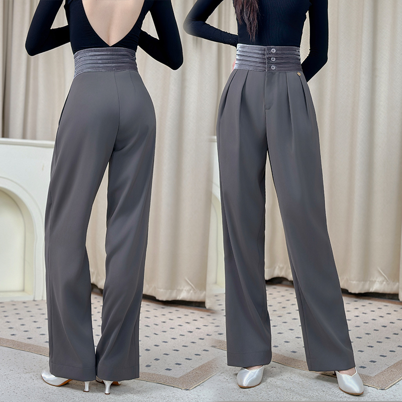 【新到秋款】丹珍女潮流高腰跳舞国标舞丝绒摩登舞蹈练功长裤MK05