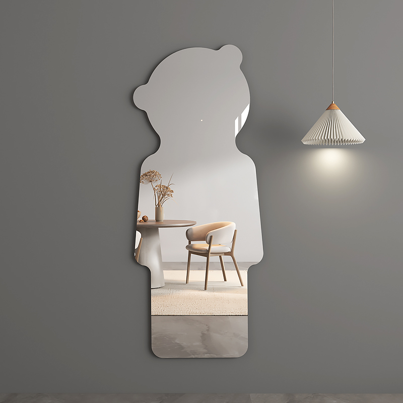 异形镜子贴墙自粘全身镜壁挂式挂墙可爱小熊不规则墙面粘贴穿衣镜