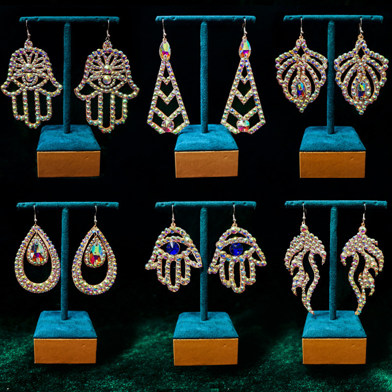 双面钻拉丁肚皮舞耳环2024手工耳夹高档舞蹈表演出配饰无耳洞耳环