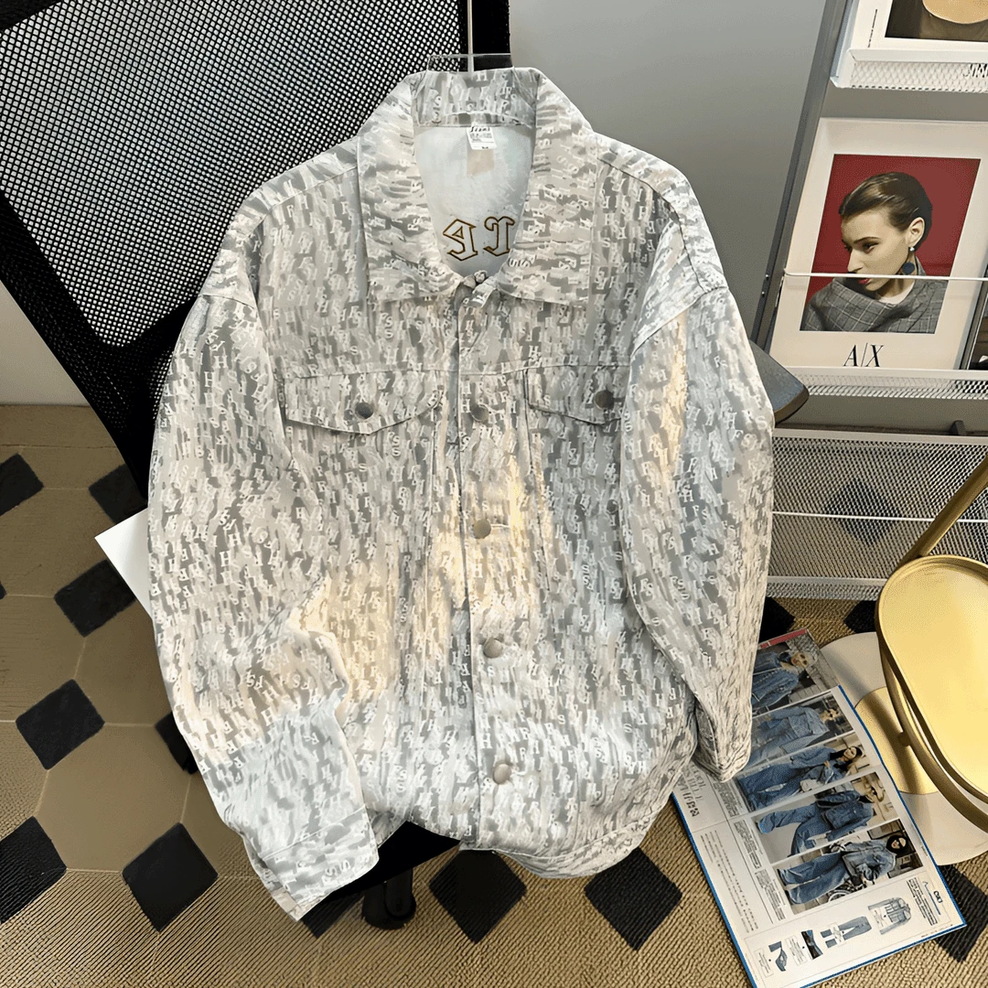 小香风百搭外套男款潮流季美式vibe刺绣痞帅牛仔潮牌复古翻领夹克