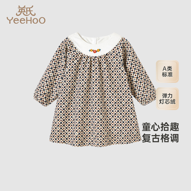 3折女童连衣裙秋冬宝宝长袖碎花裙保暖灯芯绒裙子YRLAJ4Q554A