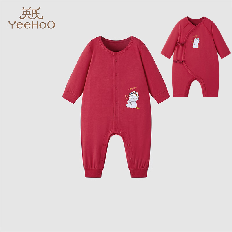 3折英氏新年红男女宝拜年服竹襟蛤连体衣2024春季YLAAJ0Q001A