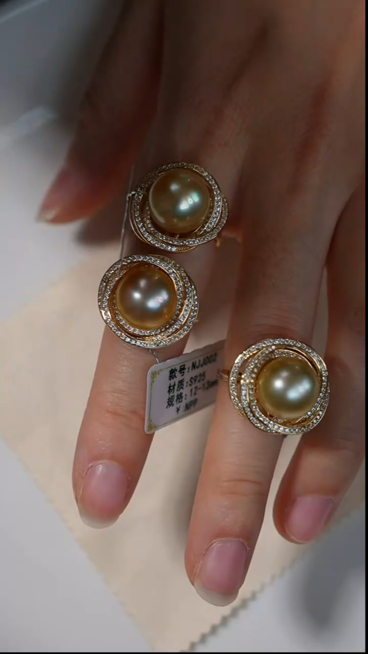 【闪购商品】海水珍珠戒指银S925镶嵌Y7南洋金珠戒指