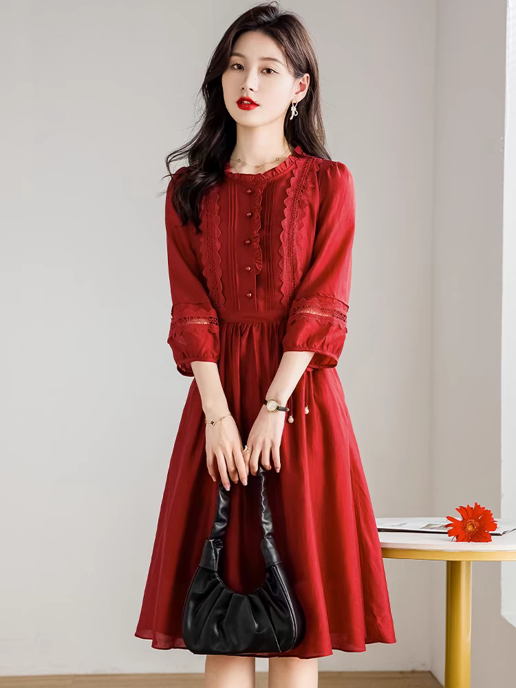 【YM1077】夏装新款时尚收腰显瘦中长款连衣裙