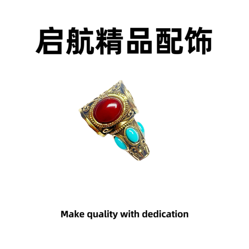 034号铜色多彩镶嵌三通文玩配饰尺寸15mm