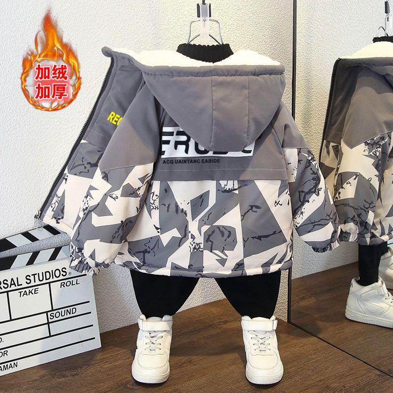 童装男童棒球服秋冬款2024新款儿童加绒加厚上衣宝宝冬装帅气外套