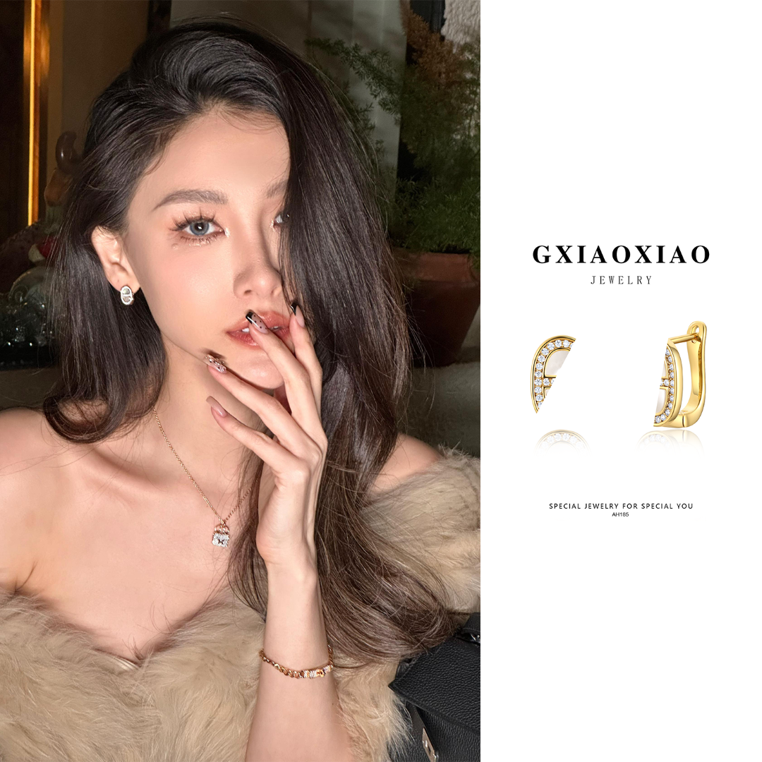 铜合金合成锆石耳饰 GXX 法式设计师满镶高级耳环 AH184 AH185