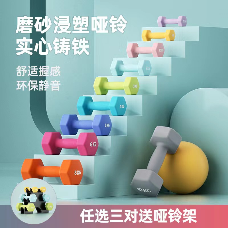 实心纯铁哑铃力量训练女生手臂锻炼塑形健身家用器材六角