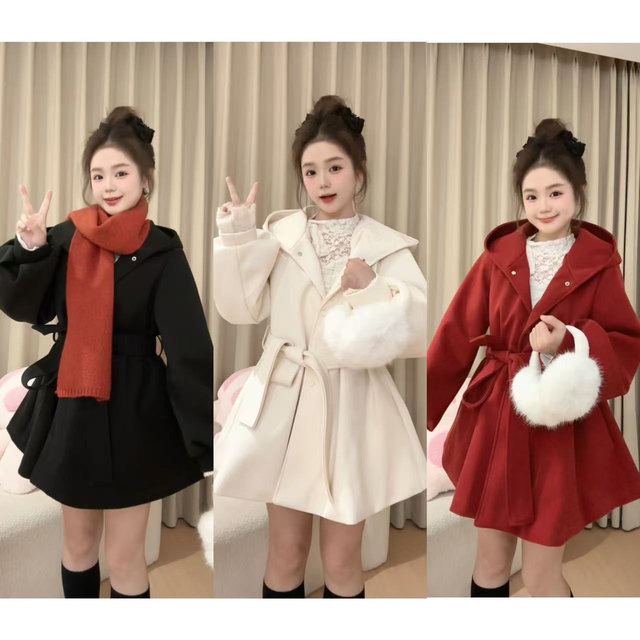 冬季新款毛呢外套女时尚显瘦百搭灯笼袖外套女小个子呢子大衣爆款