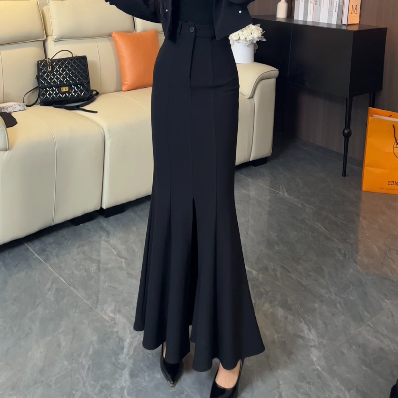 高腰弹力鱼尾半身裙  d016