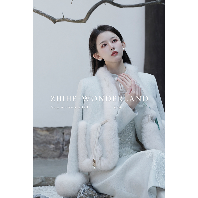 至禾Wonderland【千山暮雪】狐狸毛贵气羊毛羽绒服外套+羊毛旗袍裙