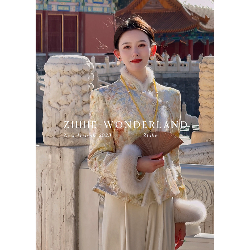 无艳一禾【宫锁心玉】新中式可拆卸狐狸毛水貂毛羽绒服阔腿裤套装